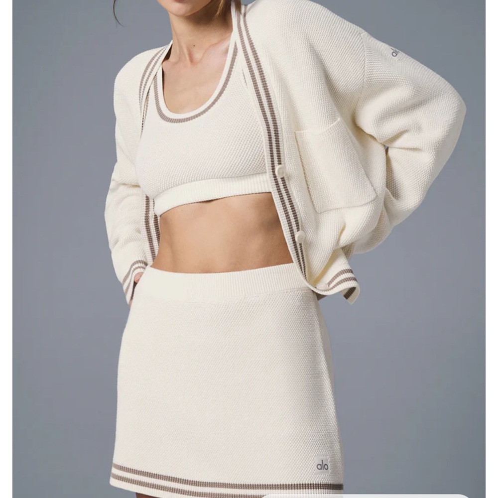ALO Yoga Cream and Brown Knit Set